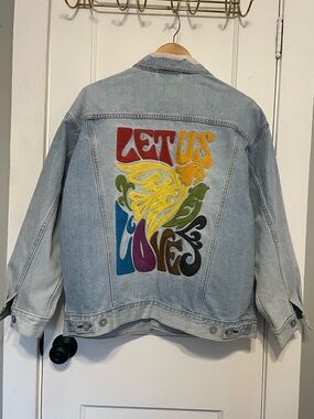 Levi’s Denim Jacket with Colorful 'Let Us Love' Embroidery. Size M